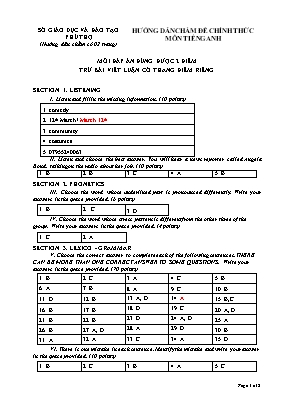 Đáp án đề thi chọn học sinh giỏi Tiếng anh lớp 9 - Sở GD & ĐT Phú Thọ
